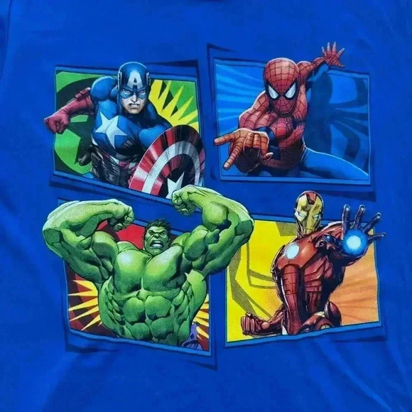 Mad engine Marvel blue graphic tee captain America hulk Spider-Man Ironman sz 8 - Picture 2 of 6